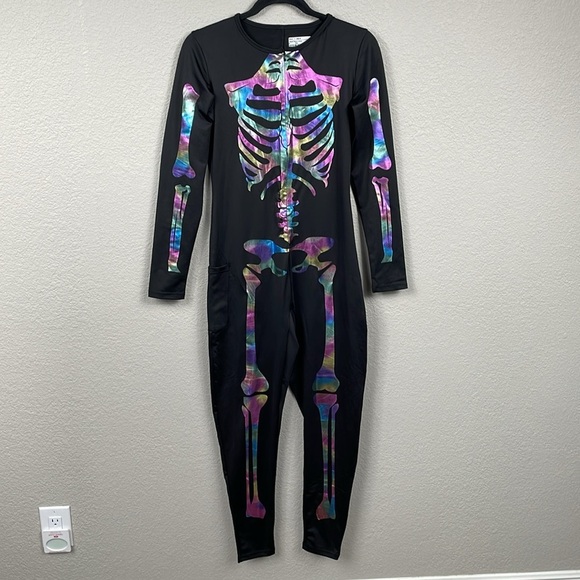 New Tipsy Elves Iridescent Skeleton Bodysuit Costume Jumpsuit Catsuit Black Sz M - Picture 4 of 12